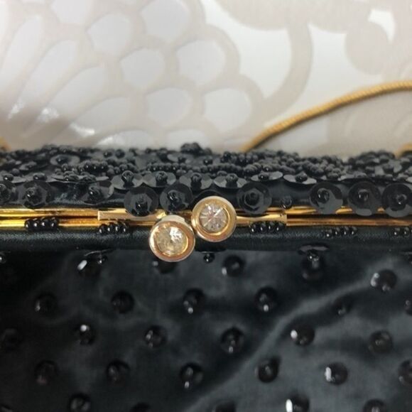Sequined Evening Bag, Black with Gold - Picture 8 of 11